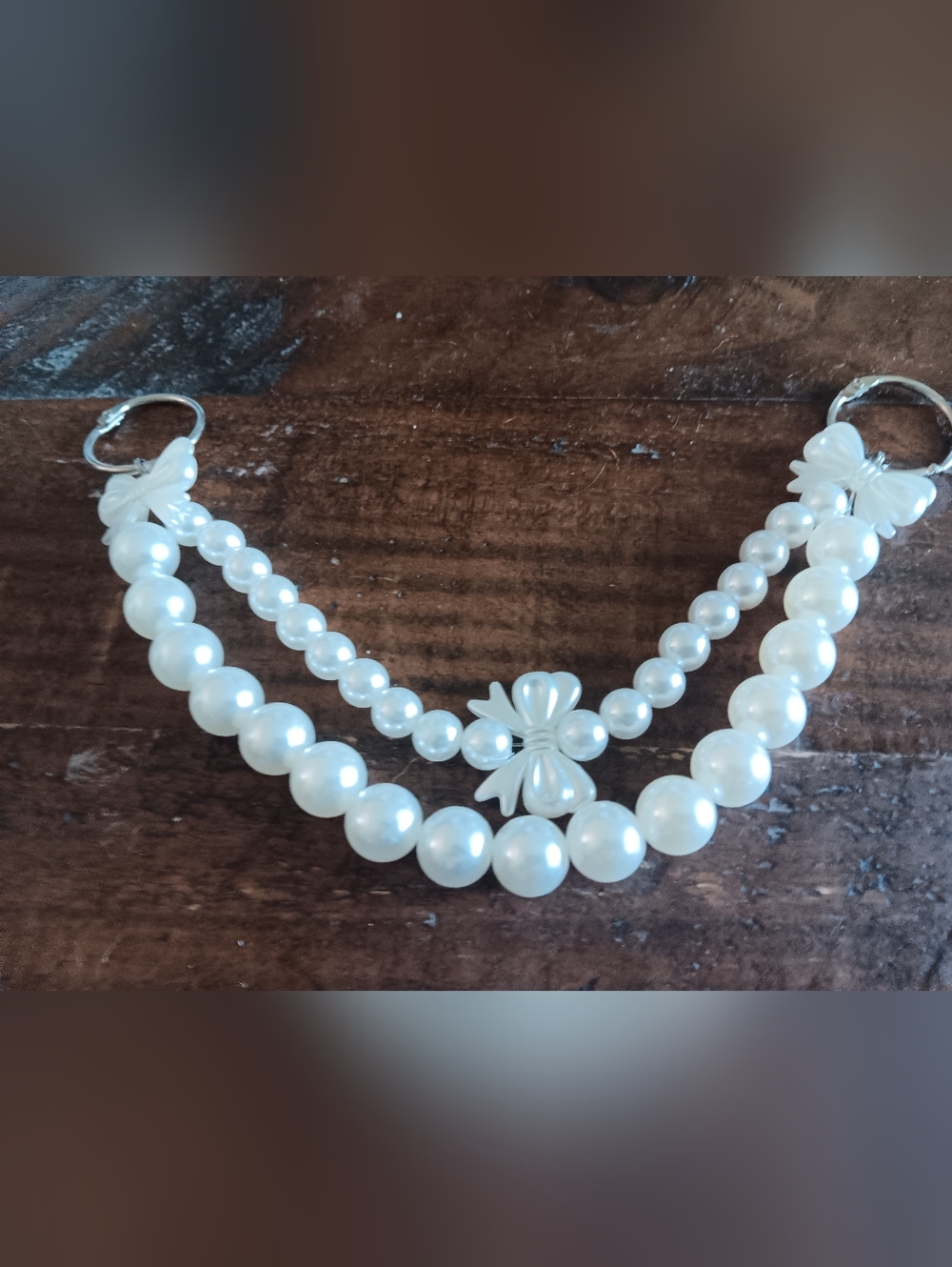 Pearl Bow Accent Layered Handbag Charm - White Pearlescent